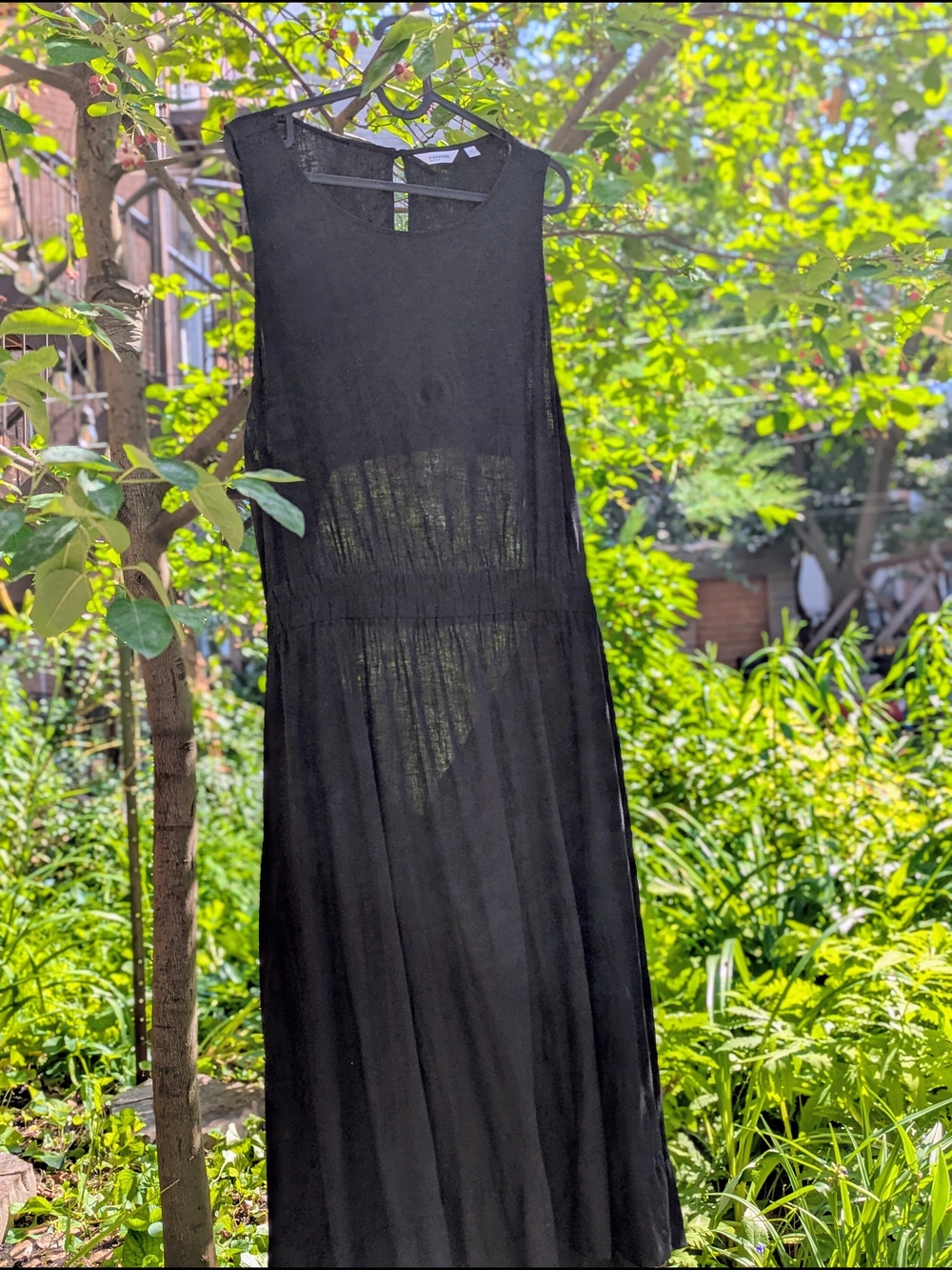 100% Linen Plus Size Black Midi Dress | Open Back | Scandinavian Minimal | 2X